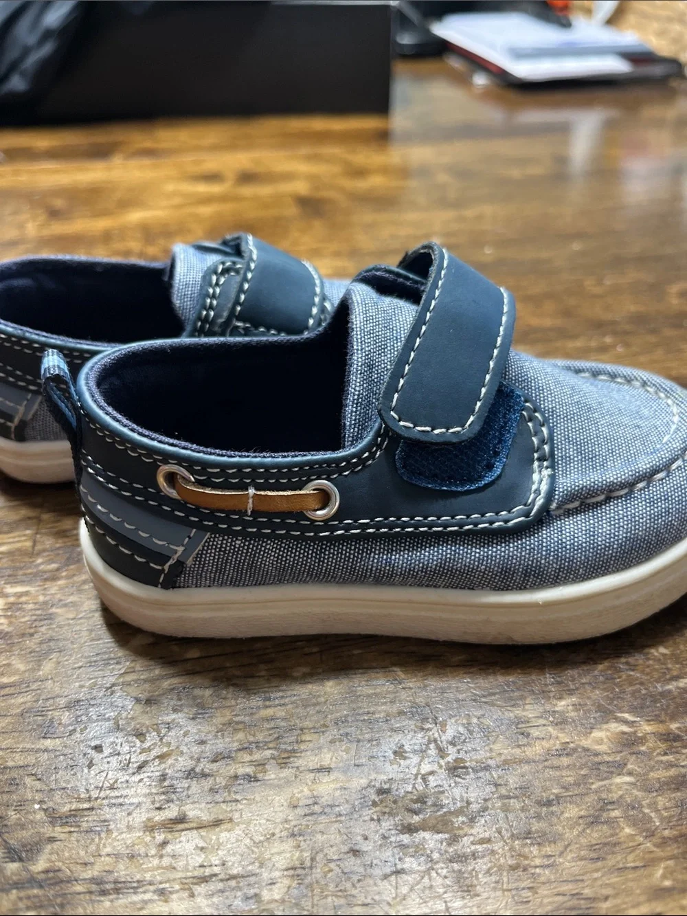 Boys Navy Slip-On Canvas Sneakers with Hook-and-Loop Strap size 6